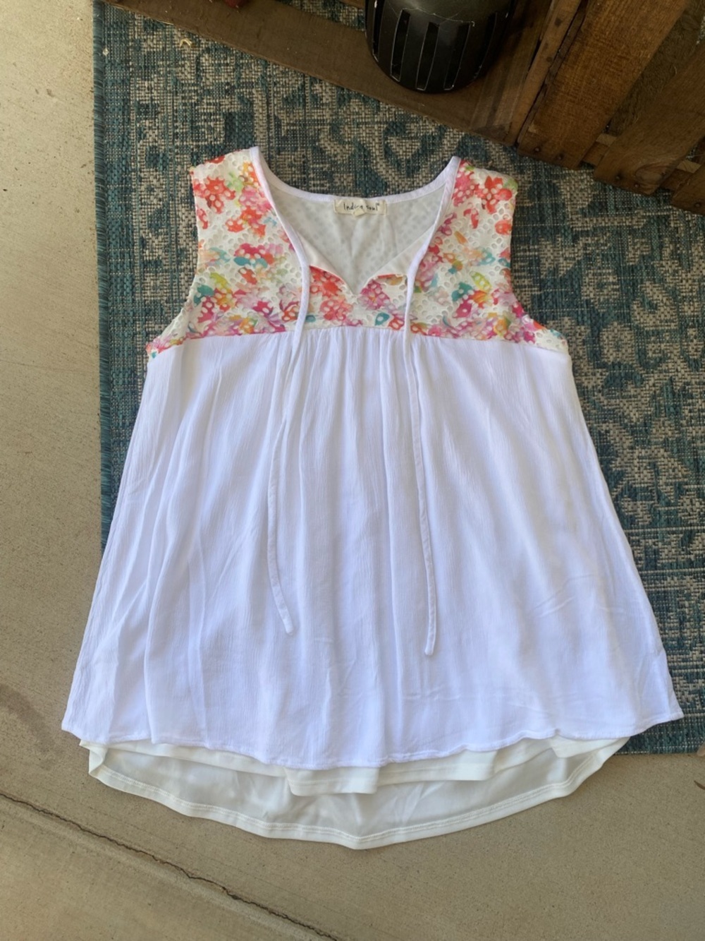 indigo soul White Sleeveless Tunic with Floral Yoke